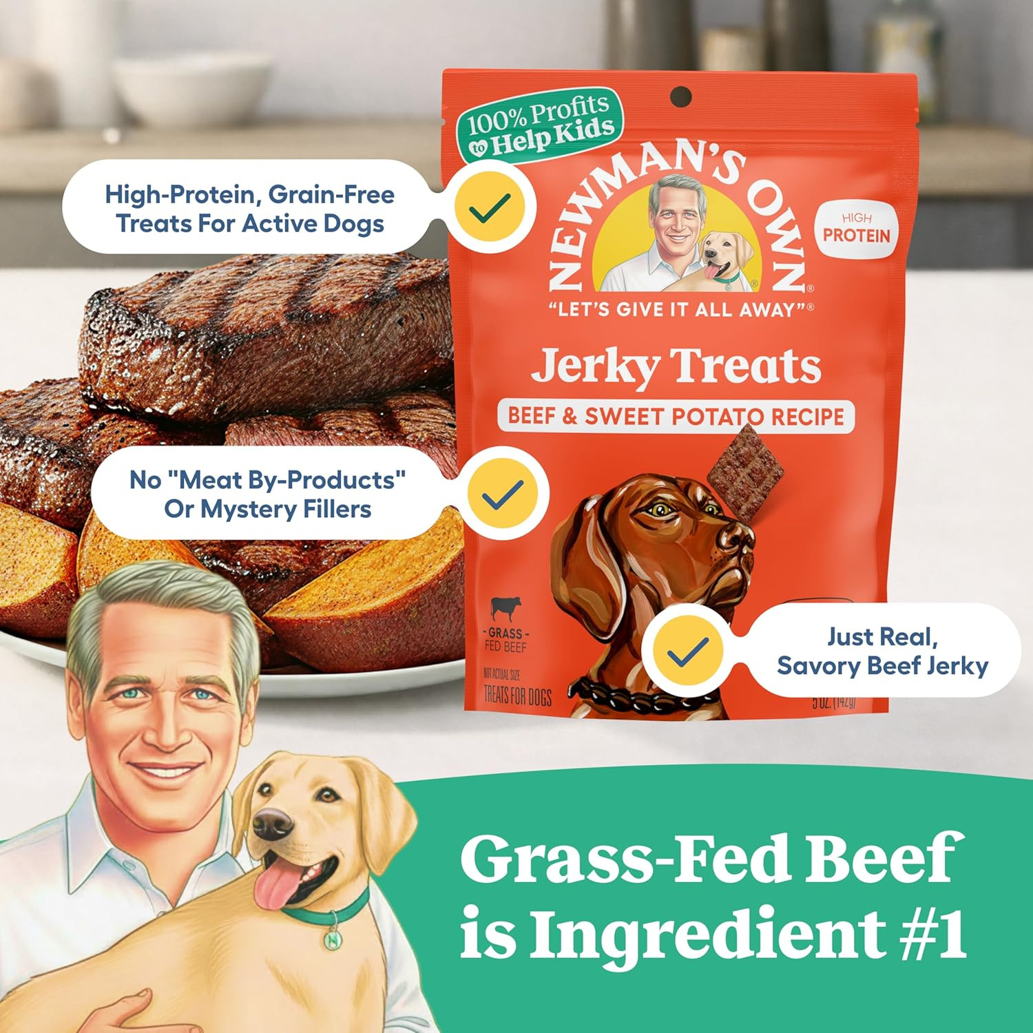 Beef & Sweet Potato Jerky Dog Treats, 5 Oz Bag (Pack of 6) — High Protein, Grain