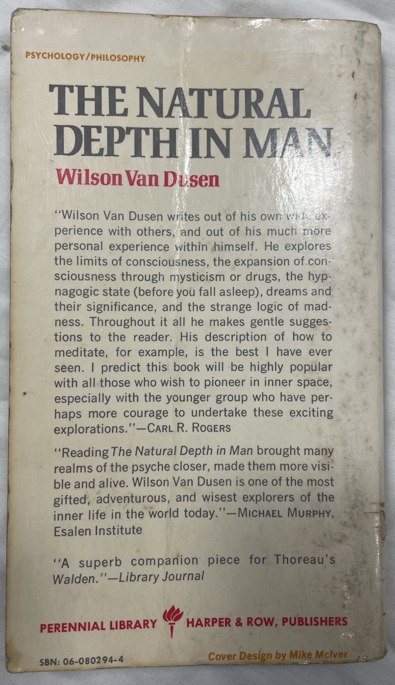 The Natural Depth in Man Wilson Van Dusen Perennial Library P294 1973 PB