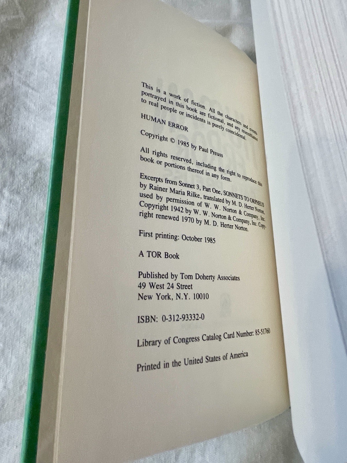 Human Error – first edition, first printing – Paul Preuss – 1985