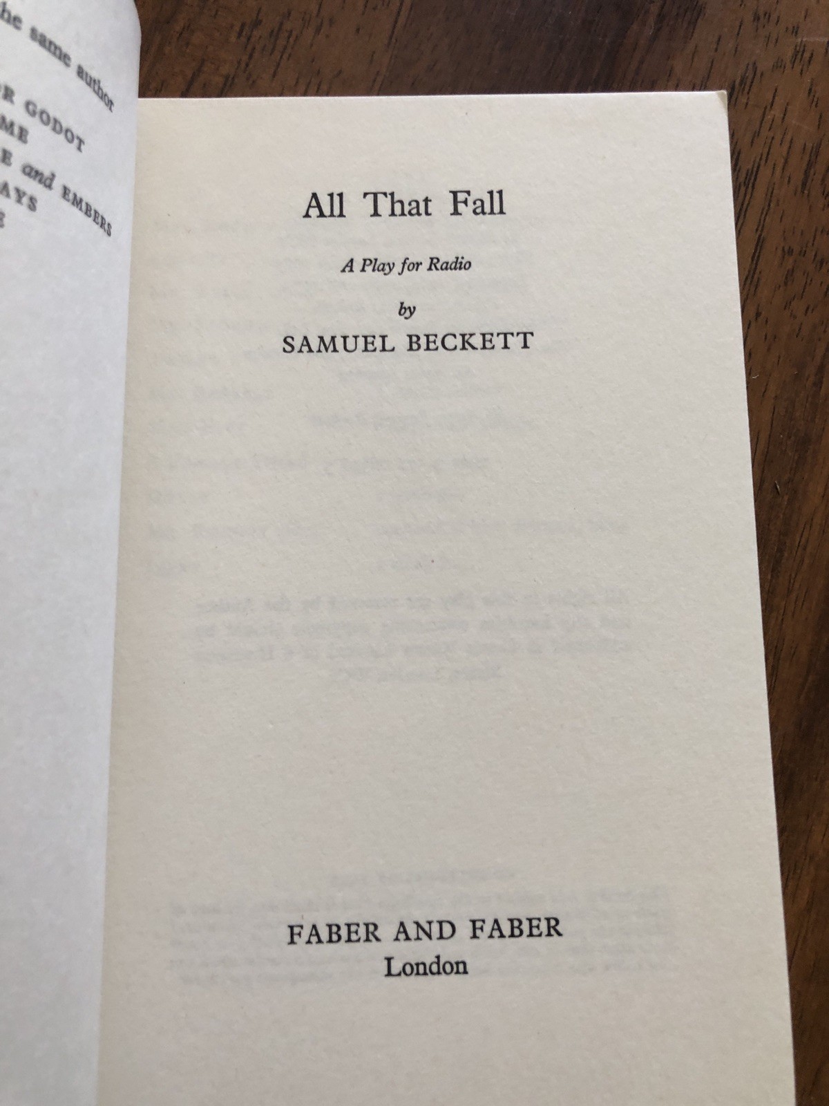 All That Fall by Samuel Beckett 1970 PB